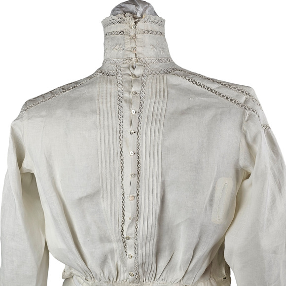 Antique c. 1905 white embroidered linen bodice skirt petticoat Volup - Picture 11 of 16